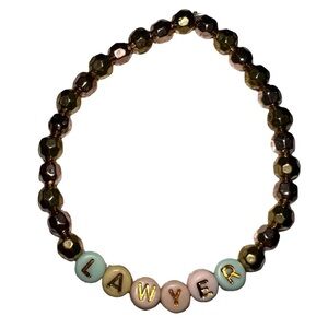 Lawyer Stretch Bracelet – Gold & Rose Gold Beads with Pastel Letter Accents